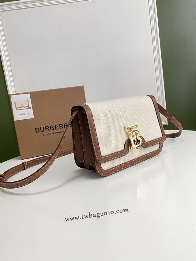 Burberry專門店新款小號TB專屬標識雙色帆布拼皮鎖扣包 巴寶莉經典款女士單肩包 yxb1364